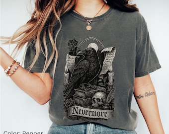 Edgar Allan Poe The Raven Shirt | Edgar Allen Poe Nevermore Shirt | Bookish Halloween Shirt | Vintage Halloween Shirt for Book Lover