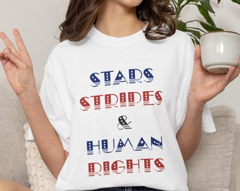 Camiseta de derechos humanos con estrellas y rayas / Camiseta anti-Trump del 4 de julio para demócratas / Camiseta de protesta progresista "No a los reyes" / Camiseta anti-ICE