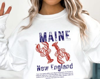 Maine Sweatshirt Vintage Aesthetic Crewneck Sweatshirt | Maine New England Vacation Shirt | Fisherman Aesthetic Lobster Shirt  Beach Sweater