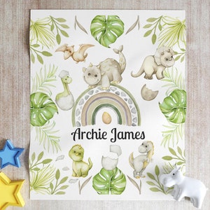 Personalized Newborn Dinosaur Blanket, Custom Baby Blanket, Baby Shower Gift, Dino Nursery, Cute Dino Baby Boy Blanket, Baby Name Blanket