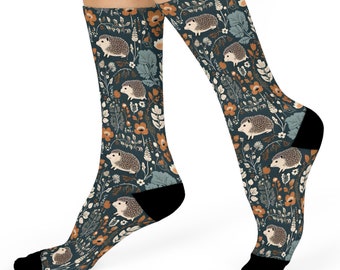 Hedgehog Socks ONE Size | Hygge UNISEX Socks | Woodland Animals Ankle Sockls | Scandinavian Folk Art Socks | Cottagecore Socks