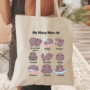 Moo Deng Tasche | Moodeng Tote Bag | Baby Nilpferd Tasche | Pygmäen Nilpferd Tasche | Moo Deng Geschenk