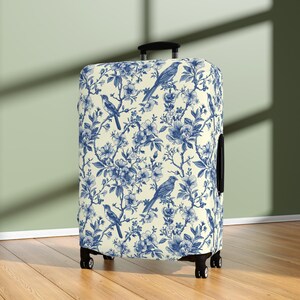 Toile de Jouy Suitcase Cover | Vintage Floral Luggage Cover | Elegant Suitcase Sleeve | Boho Luggage Protector | Blue Suitcase Protector