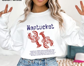 Sudadera de Nantucket / Sudadera vintage de cuello redondo de Nantucket, Massachusetts / Camisa de vacaciones de Nantucket / Camisa de langosta con estética de pescador