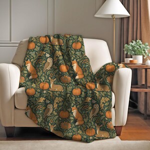 William Morris Inspired Woodland Throw Blanket | Vintage Fall Couch Throw | Cozy Forest Animals Blanket | Whimsical Nature Soft Blanket