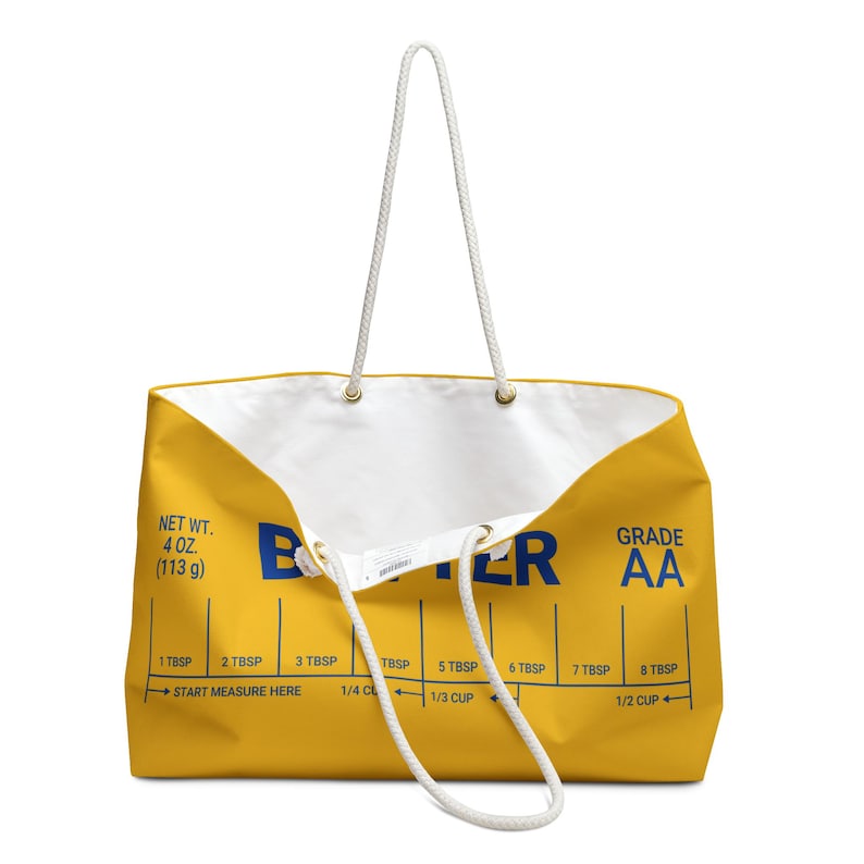 Butter Weekender Bag | Salted Butter Beach Day Bag | Butter Stick Travel Bag | Funny Shoulder Bag | Cute Overnight Bag | Gift for Food Lover
