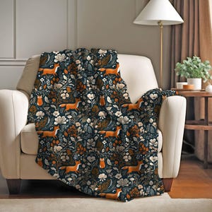 Woodland Foxes Throw Blanket | Hygge Throw Blanket | Cozy Scandinavian Blanket | Nordic Cabin Decor | Nordic Folk Art Blanket | Hygge Gift