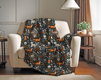 Woodland Foxes Throw Blanket | Hygge Throw Blanket | Cozy Scandinavian Blanket | Nordic Cabin Decor | Nordic Folk Art Blanket | Hygge Gift