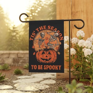 Bandera de jardín de Halloween de temporada espeluznante / Bandera de jardín de esqueletos danzantes / Decoración de patio de Halloween / Bandera de casa de Jack-o-Lantern Decoración de Halloween