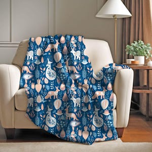 Scandinavian Hygge Throw Blanket | Nordic Throw Blanket | Swedish Folk Art Cabin Decor | Cozy Blue Blanket | Hygge Gift