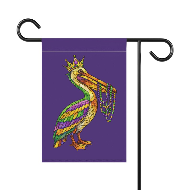 Mardi Gras Pelican Garden Flag | Stained Glass Pelican New Orleans Flag | Louisiana House Flag | Mardi Gras 2026 Garden Decor