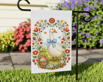 Bandera de jardín primaveral con diseño de ganso de Pascua / Bandera floral de Pascua / Bandera de jardín estilo cottagecore / Decoración de jardín para amantes de los gansos