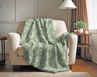 Manta elegante verde salvia / Manta decorativa estilo cottagecore para el sofá / Manta de lectura con diseño botánico / Decoración para rincón de lectura / Regalo de inauguración