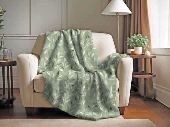 Elegant Sage Green Blanket | Cottagecore Couch Throw Blanket | Botanical Reading Blanket | Book Nook Decor | Housewarming Gift