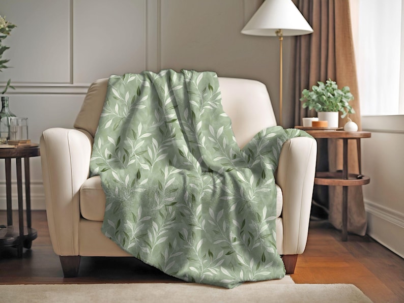 Elegant Sage Green Blanket | Cottagecore Couch Throw Blanket | Botanical Reading Blanket | Book Nook Decor | Housewarming Gift