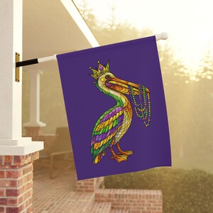 Mardi Gras Pelican Garden Flag | Stained Glass Pelican New Orleans Flag | Louisiana House Flag | Mardi Gras 2026 Garden Decor
