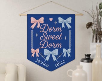 Dorm Sweet Dorm Dorm Room Sign | Coquette Dorm Room Pennant | Coquette Dorm Decor | Coquette Bow College Room Welcome Sign | Dorm Room Gift