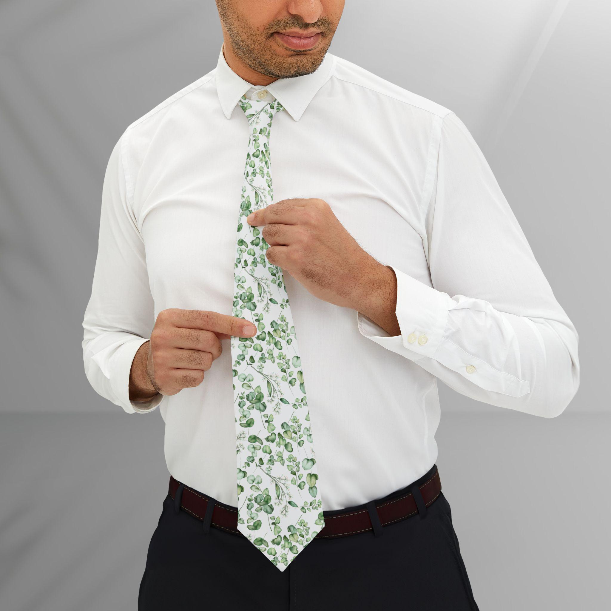 Eucalyptus Tie for Men | Elegant Botanical Necktie | Floral Wedding Tie | Green Tie for Groom | Stylish Groomsmen Ties | Gift for Boyfriend