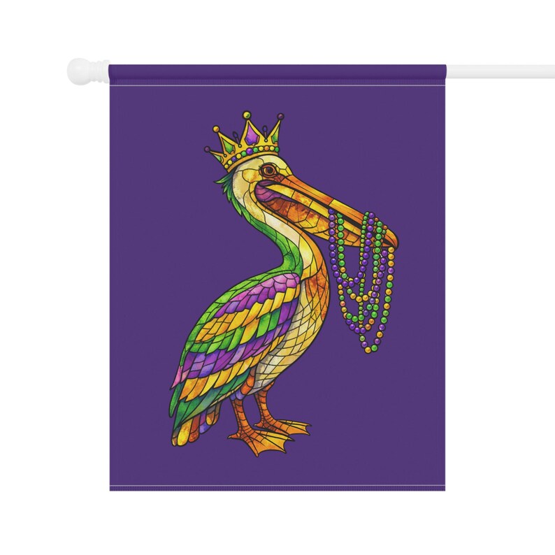 Mardi Gras Pelican Garden Flag | Stained Glass Pelican New Orleans Flag | Louisiana House Flag | Mardi Gras 2026 Garden Decor