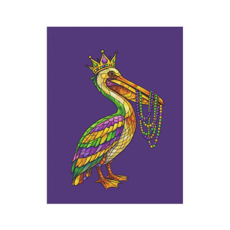 Mardi Gras Pelican Garden Flag | Stained Glass Pelican New Orleans Flag | Louisiana House Flag | Mardi Gras 2026 Garden Decor