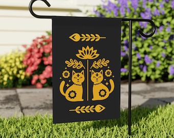 Bandera de jardín de arte popular escandinavo con diseño de gato / Bandera para amantes de los gatos / Bandera de primavera para el hogar / Letrero decorativo para el jardín
