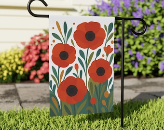 Bandera de jardín de primavera con amapolas rojas / Bandera de jardín con amapolas silvestres / Bandera de jardín floral / Decoración de jardín de primavera