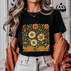 Boho Pumpkin Fall Shirt for Women | Cottagecore Fall TShirt | Botanical Autumn Shirt | Boho Pumpkin Shirt | Floral Fall TShirt, Pumpkin Tee