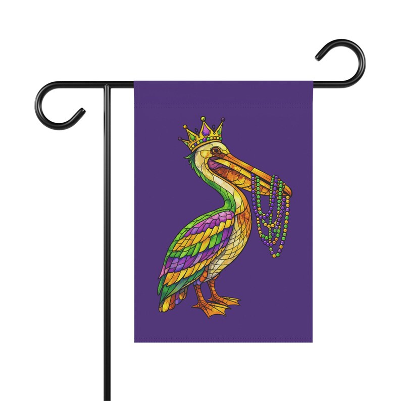 Mardi Gras Pelican Garden Flag | Stained Glass Pelican New Orleans Flag | Louisiana House Flag | Mardi Gras 2026 Garden Decor