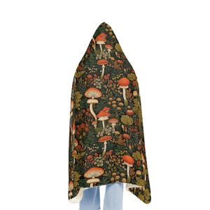 Mushroom Blanket | Cottagecore Hooded Blanket | Wearable Blanket for Readers | Cute Snuggle Blanket | Cozy Sherpa Blanket | Mushroom Gift