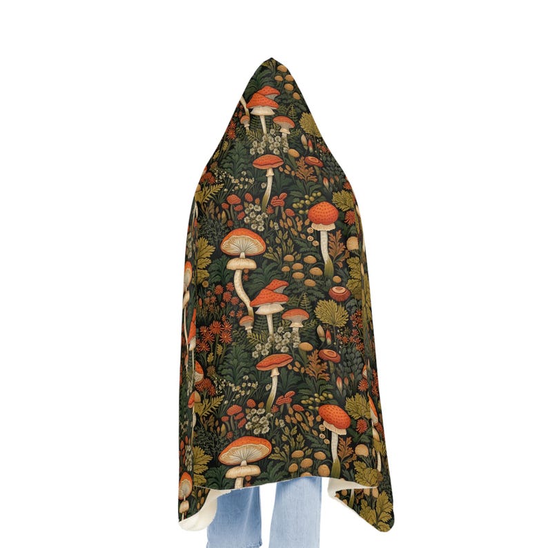 Mushroom Blanket | Cottagecore Hooded Blanket | Wearable Blanket for Readers | Cute Snuggle Blanket | Cozy Sherpa Blanket | Mushroom Gift