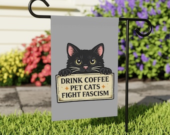 Bandera de jardín antifascista / Bandera de jardín con diseño de gato negro anti-ICE / Bandera de casa contra el fascismo / Decoración de jardín demócrata