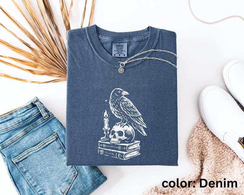 Dark Academia Raven Shirt | Edgar Allan Poe Raven and Skull T Shirt | Gothic Graphic T-Shirt | Comfort Colors® Goth Shirt