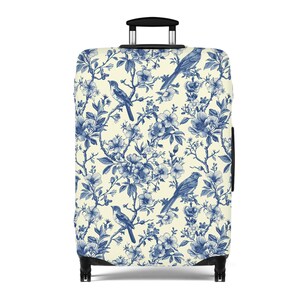 Toile de Jouy Suitcase Cover | Vintage Floral Luggage Cover | Elegant Suitcase Sleeve | Boho Luggage Protector | Blue Suitcase Protector