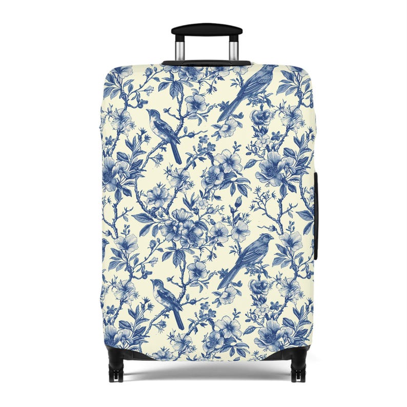 Toile de Jouy Suitcase Cover | Vintage Floral Luggage Cover | Elegant Suitcase Sleeve | Boho Luggage Protector | Blue Suitcase Protector