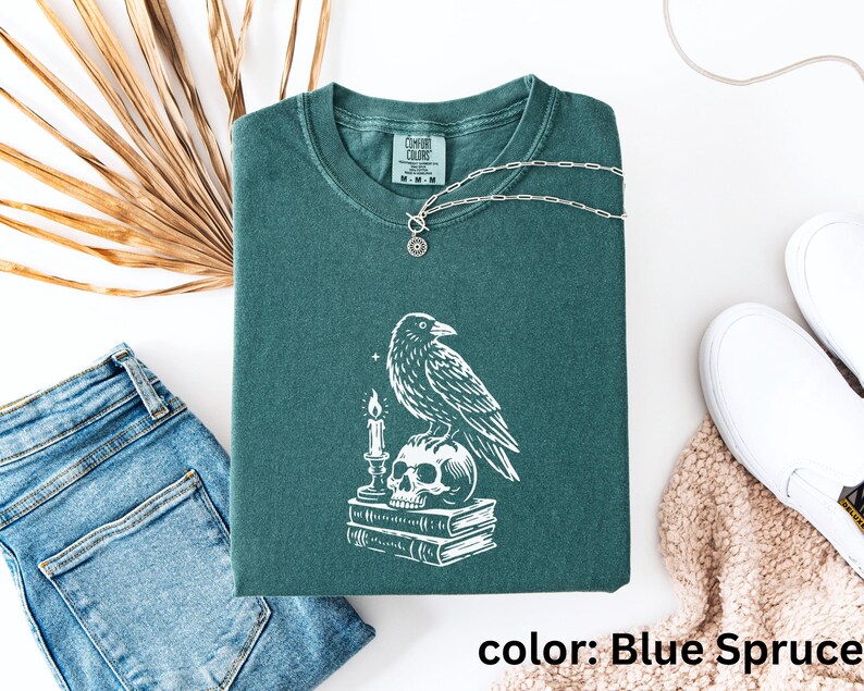 Dark Academia Raven Shirt | Edgar Allan Poe Raven and Skull T Shirt | Gothic Graphic T-Shirt | Comfort Colors® Goth Shirt