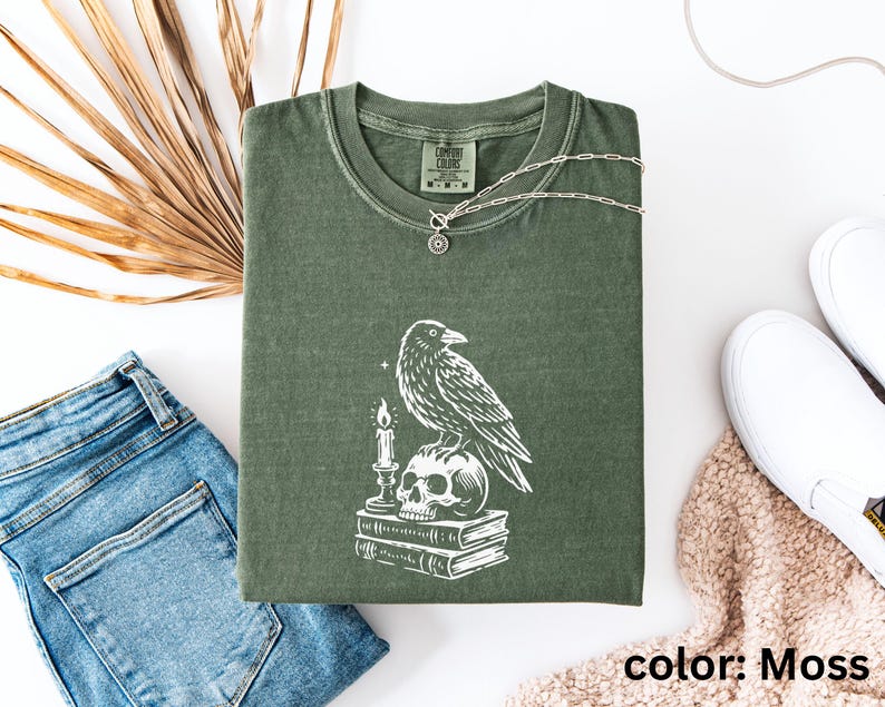 Dark Academia Raven Shirt | Edgar Allan Poe Raven and Skull T Shirt | Gothic Graphic T-Shirt | Comfort Colors® Goth Shirt