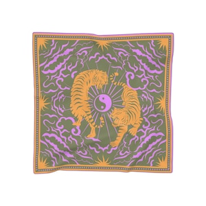 Tiger Print Bohemian Chiffon Scarf, Oversize Boho Poly Chiffon Scarf, Large Square Scarf, Neckerchief