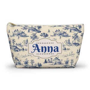 Personalized Makeup Bag | French Countryside Custom Makeup Bag | Toile de Jouy Toiletry Bag | French Toile Cosmetic Bag | Medicine Pouch