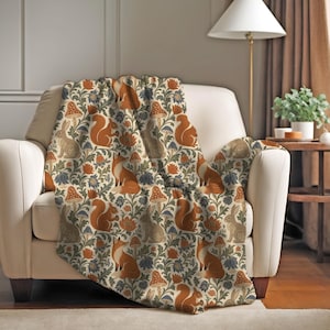 Manta para sofá con animales del bosque / Manta con animales del bosque / Manta acogedora para sofá de otoño / Manta suave con motivos de naturaleza otoñal / Regalo de inauguración de casa