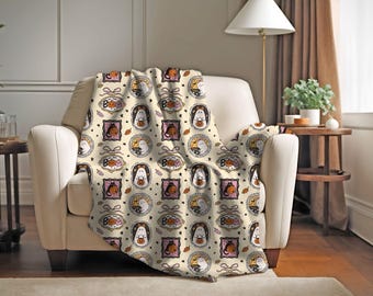 Cute Ghost Halloween Blanket | Spooky Season Velveteen Blanket | Coquette Halloween Soft Blanket |  Halloween Couch Throw Blanket