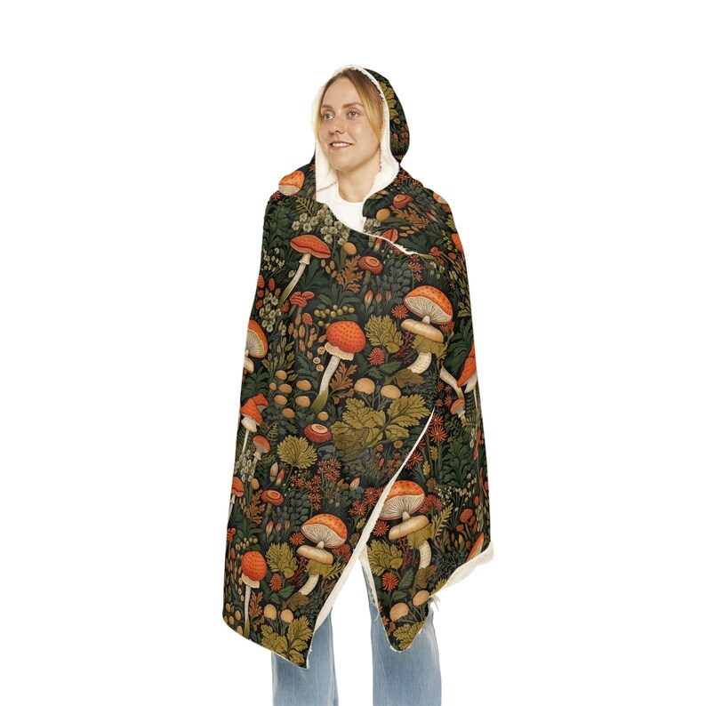 Mushroom Blanket | Cottagecore Hooded Blanket | Wearable Blanket for Readers | Cute Snuggle Blanket | Cozy Sherpa Blanket | Mushroom Gift