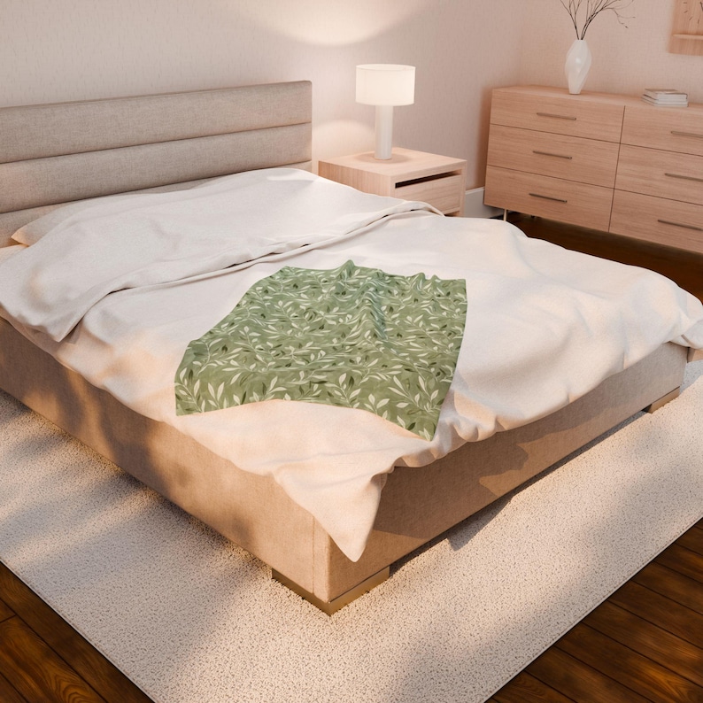 Elegant Sage Green Blanket | Cottagecore Couch Throw Blanket | Botanical Reading Blanket | Book Nook Decor | Housewarming Gift