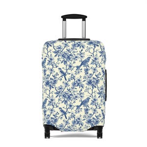 Toile de Jouy Suitcase Cover | Vintage Floral Luggage Cover | Elegant Suitcase Sleeve | Boho Luggage Protector | Blue Suitcase Protector
