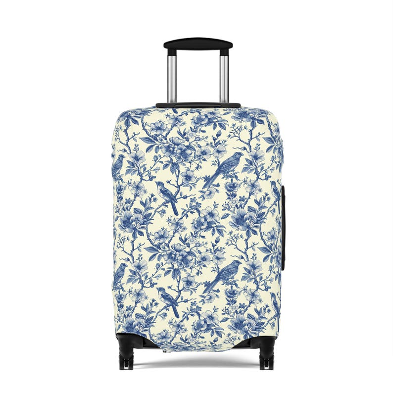 Toile de Jouy Suitcase Cover | Vintage Floral Luggage Cover | Elegant Suitcase Sleeve | Boho Luggage Protector | Blue Suitcase Protector