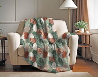 Saliegroene en bruine bohodeken | Boho bankkleed | Abstracte deken | Boho-huisdecoratie | Housewarmingcadeau