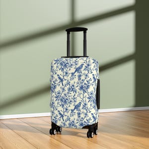 Toile de Jouy Suitcase Cover | Vintage Floral Luggage Cover | Elegant Suitcase Sleeve | Boho Luggage Protector | Blue Suitcase Protector