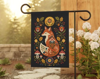 Scandinavian Folk Art Fox Garden Flag | Swedish Folk Art Fall Yard