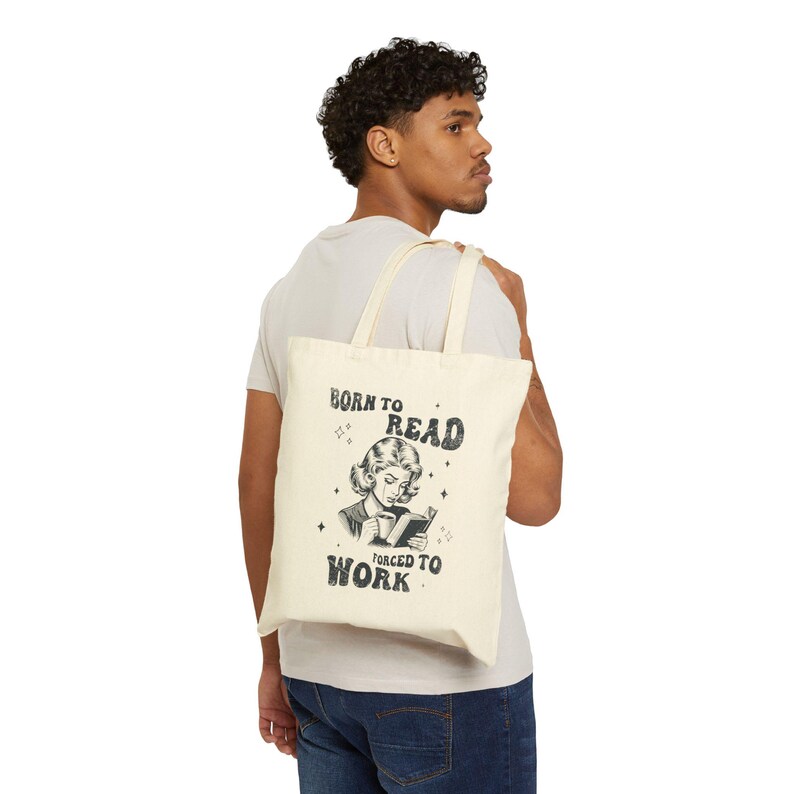 Bookish Tote Bag | Born to Read Forced to Work Womens Bag | Canvas Bag for Readers | Cute Library Bag | Gift for Book Lover
