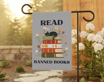 Flaga ogrodowa z zakazanymi książkami: Przeczytaj flagę ogrodową z zakazanymi książkami, flaga ogrodowa anty-Trump, dekoracja ganku anty-Trump