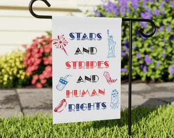 Bandera de jardín anti-Trump del 4 de julio / Bandera de patio con la bandera de barras y estrellas y derechos humanos / Bandera de casa anti-ICE / Bandera de protesta contra los reyes